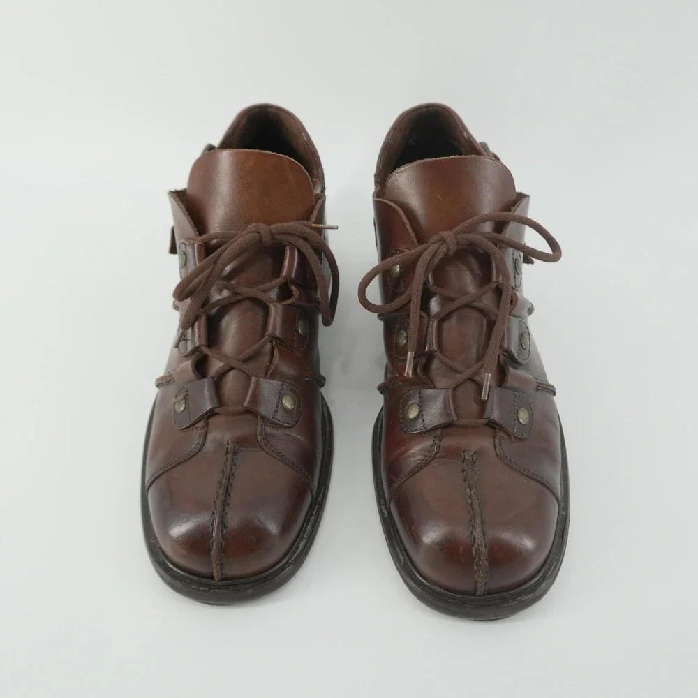 Aldo Leather Oxford Shoes Mens 44 Brown Made in Italy Studded Buckle Vintage